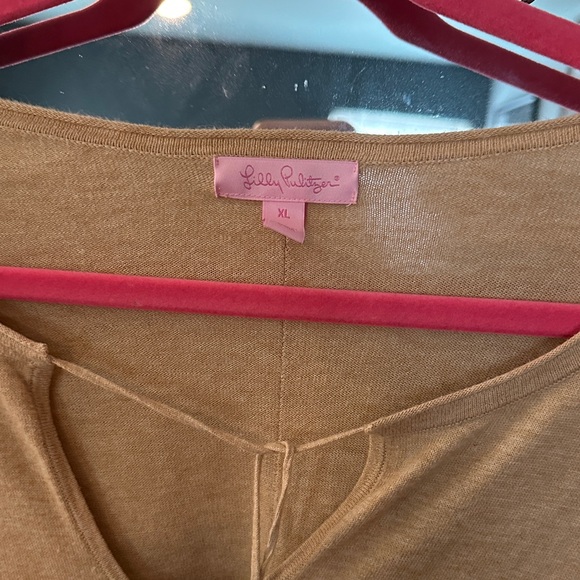 Lilly Pulitzer EUC lightweight Tan tassel neck sweater X-LARGE - Picture 3 of 6